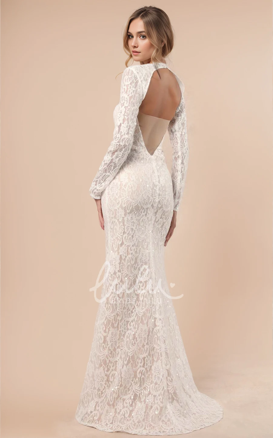 Elegant Boho Wedding Dress Long Sleeve Open Back Mermaid Gown with Sweep Train