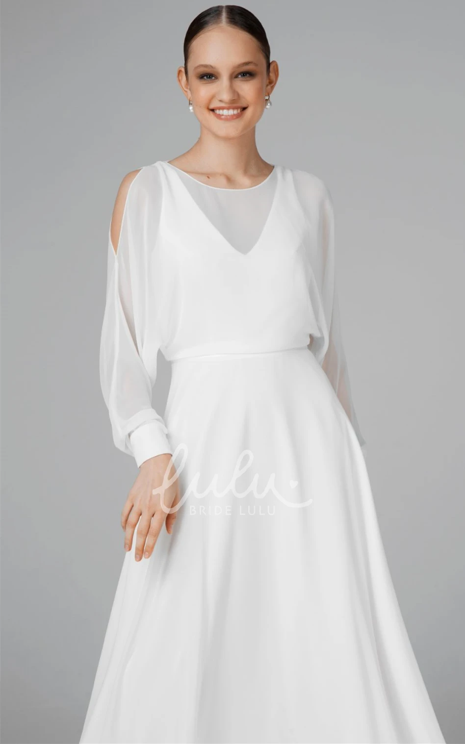 Sweep Train A-Line Wedding Dress Vintage Bateau Chiffon