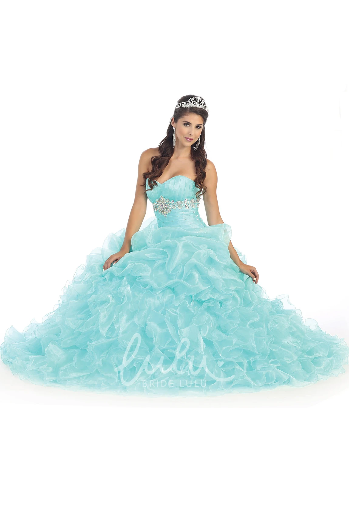 Lace-Up Organza Ruffled Ball Gown Dress Sweetheart Sleeveless