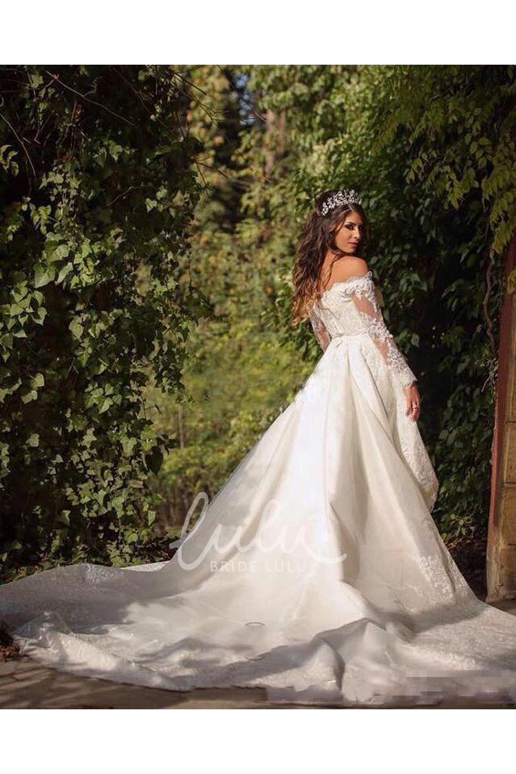 Off-shoulder Lace A-line Wedding Dress with Zipper Closure