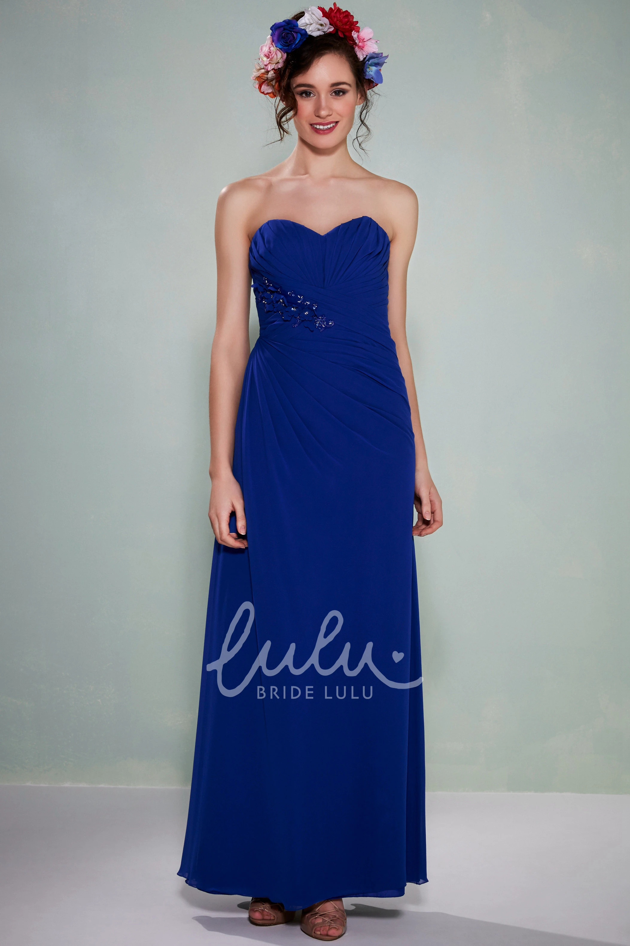 Sweetheart Sleeveless Chiffon Ankle-Length Bridesmaid Dress With Criss-Cross Flowy Dress