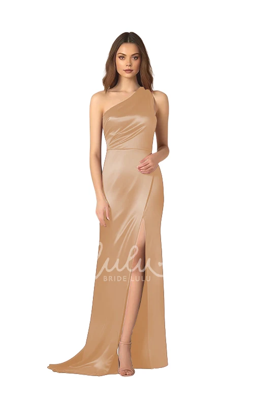 One-Shoulder Satin Bridesmaid Dress with Front Split Ethereal & Unique