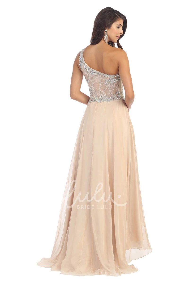Maxi Chiffon Illusion Bridesmaid Dress with Lace and Draping