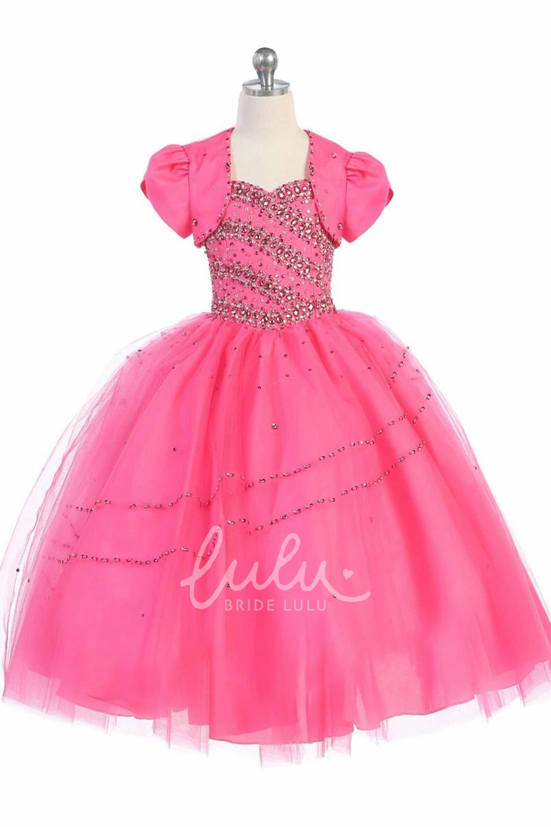Bolero Beaded Tulle & Lace Tiered Girl Dress Flower Girl Dress