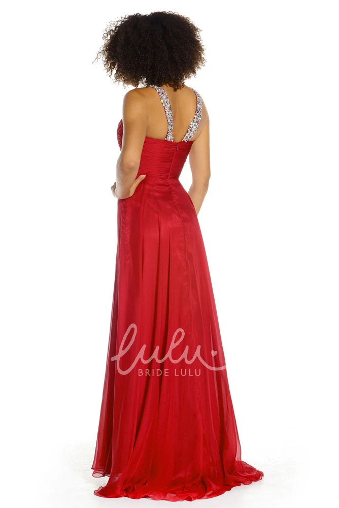 Floor-Length Chiffon Prom Dress with A-Line Silhouette and Beaded Pleats