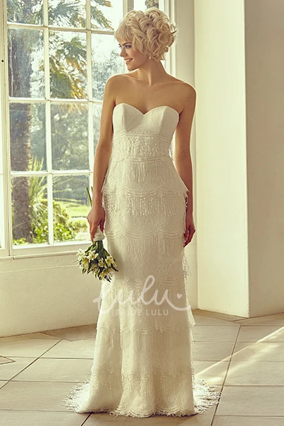 Lace Tiered Sweetheart Wedding Dress with Brush Train Floor-Length
