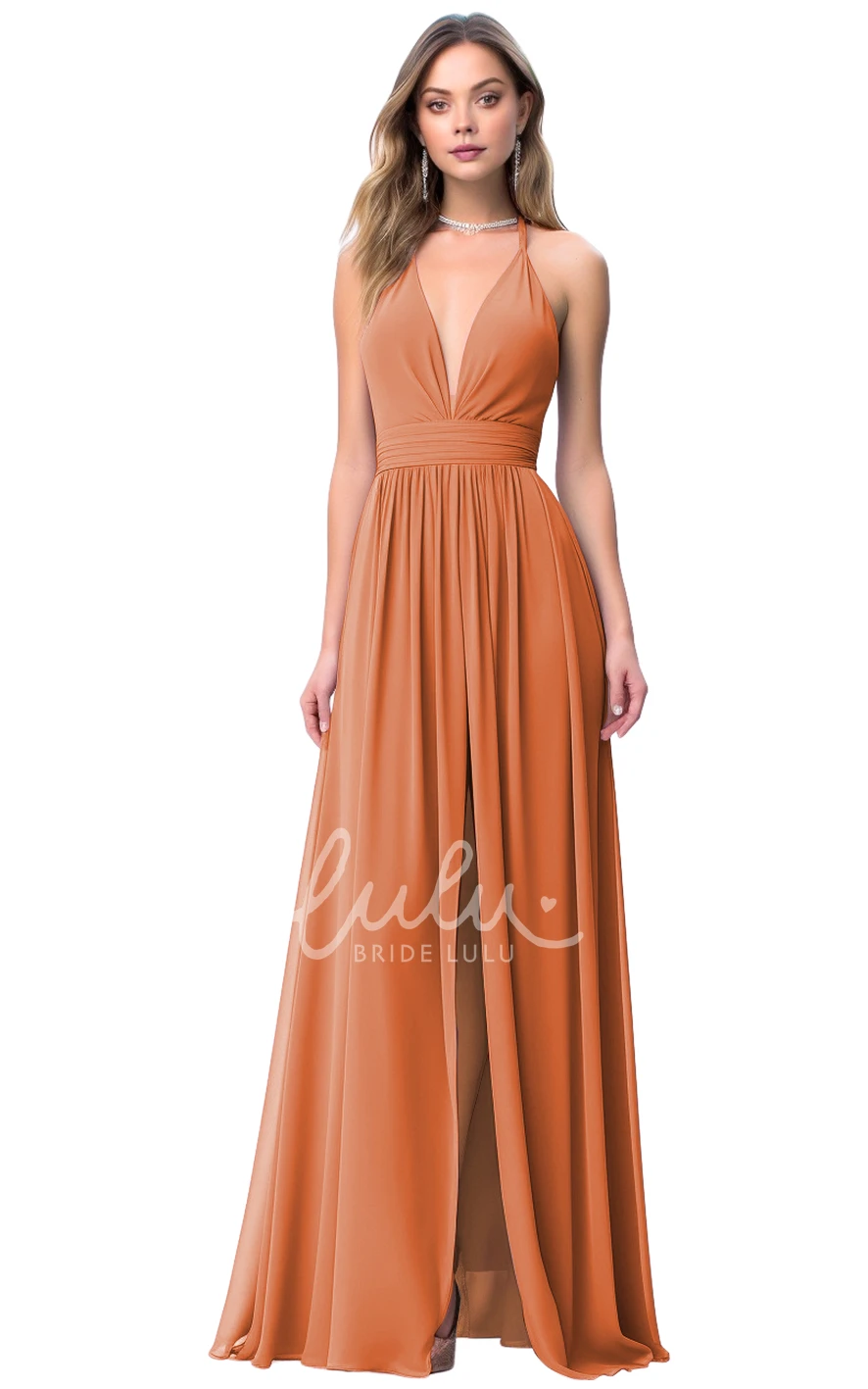 A-Line Plunging Neck Bridesmaid Dress with Split Front Gorgeous & Modern