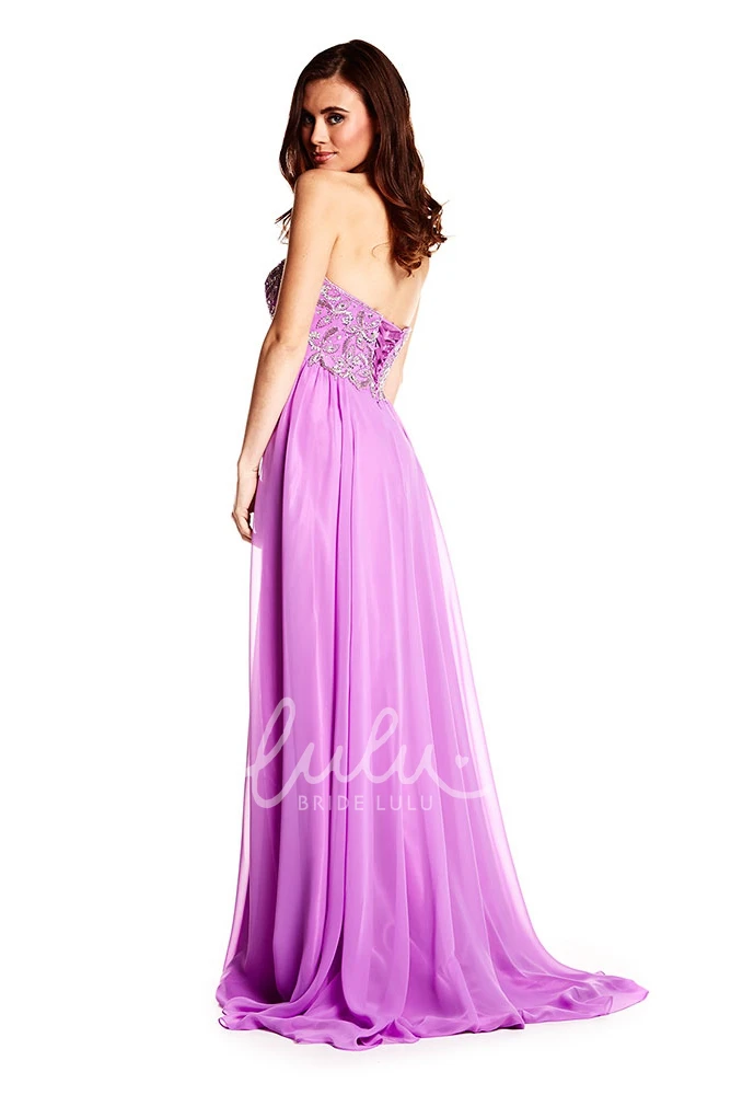 Beaded Chiffon Prom Dress with Brush Train Strapless Halter