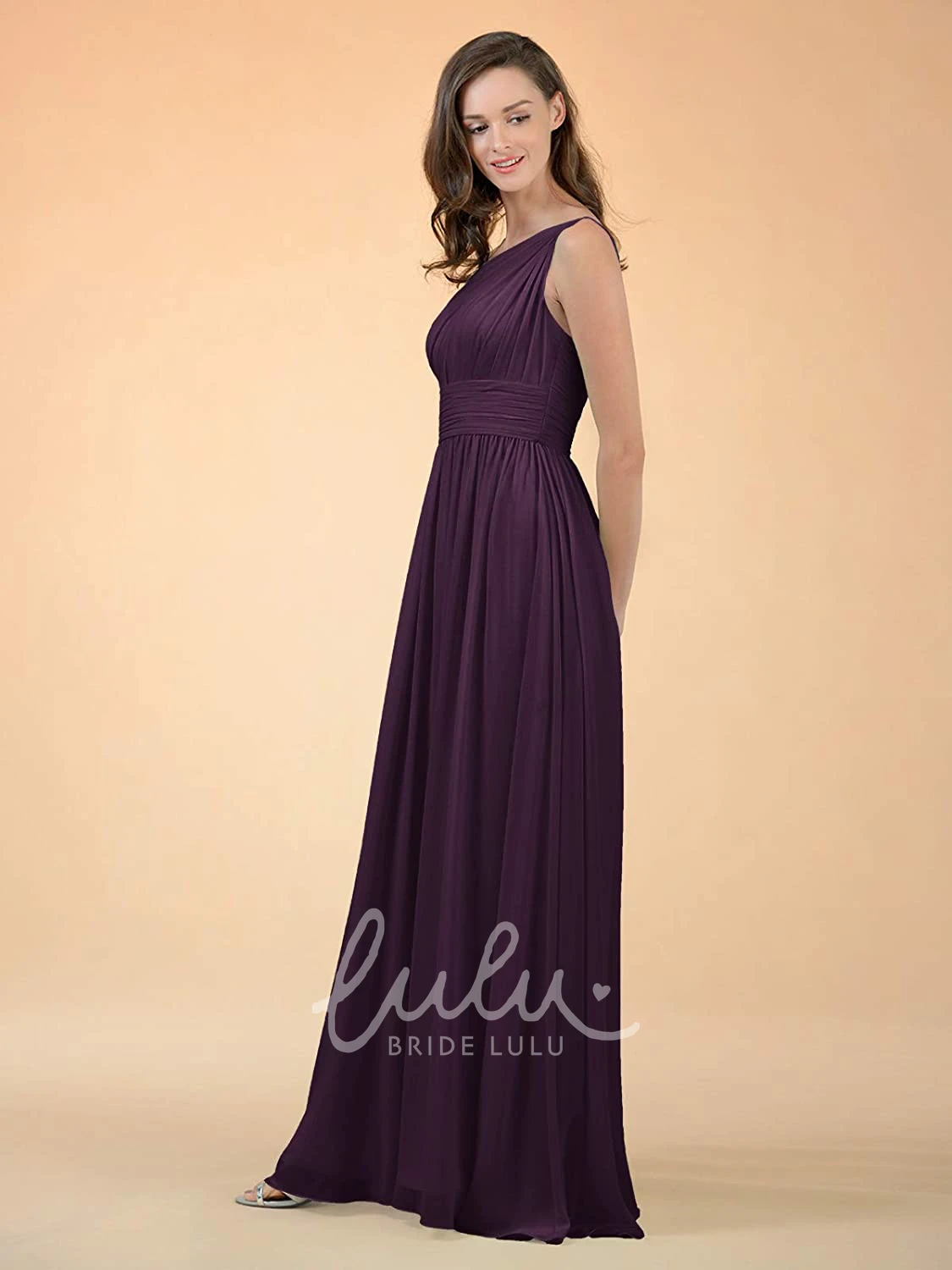 One-Shoulder A-Line Chiffon Bridesmaid Dress with Ruching Casual Floor-Length