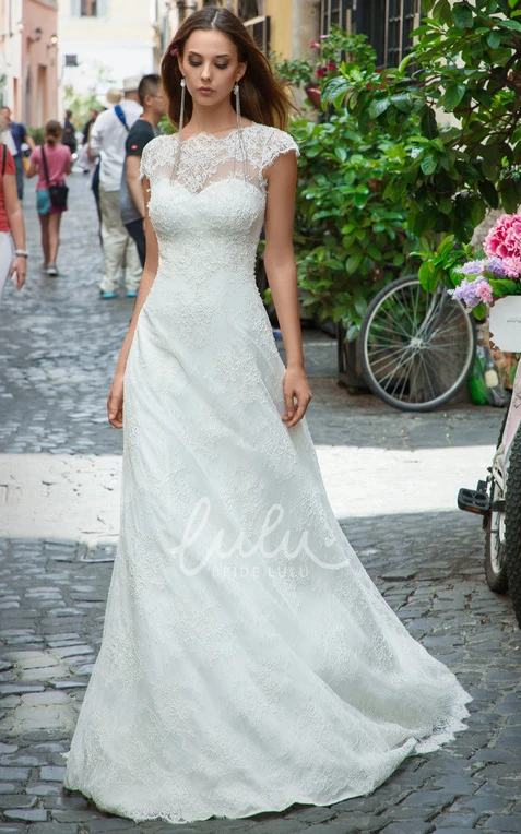 Charming Lace Scalloped A-Line Wedding Dress with Appliques Modern