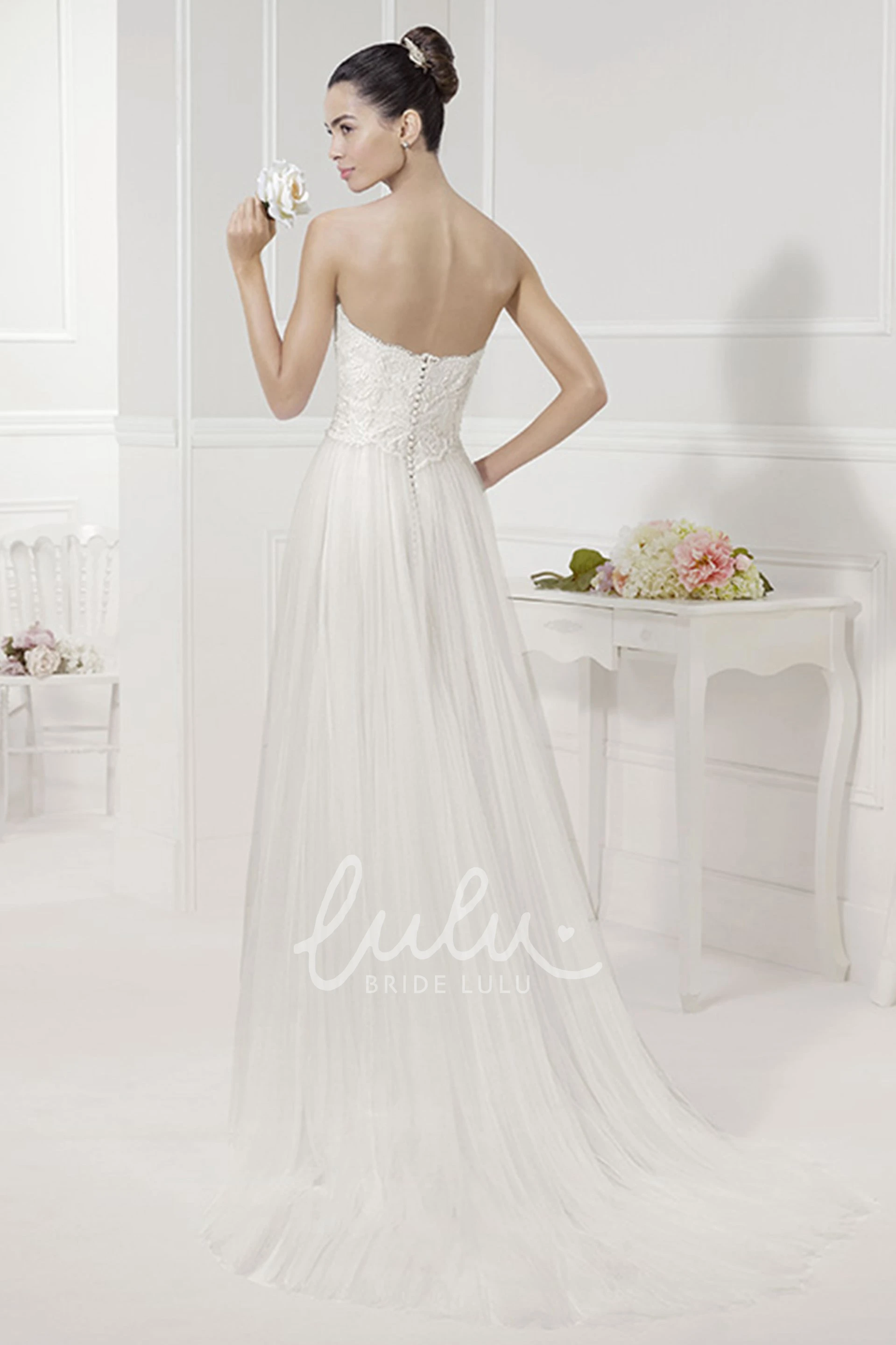 Sequined Tulle Strapless Wedding Dress with Removable Illusion Neckline