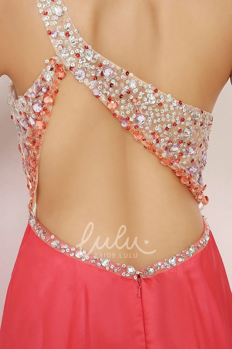 One-shoulder A-line Chiffon Homecoming Dress Sleeveless Mini Beaded Pleated