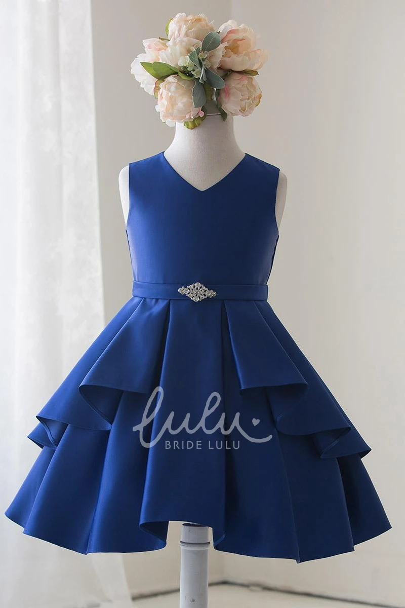 Satin Flower Girl Dress Knee-Length with Split Front Beading and Sash
