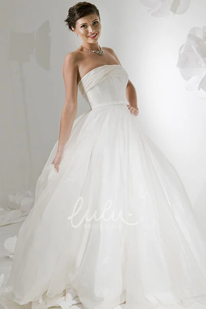 A-Line Strapless Satin Wedding Dress with Chapel Train and Backless Style Sleeveless Long
