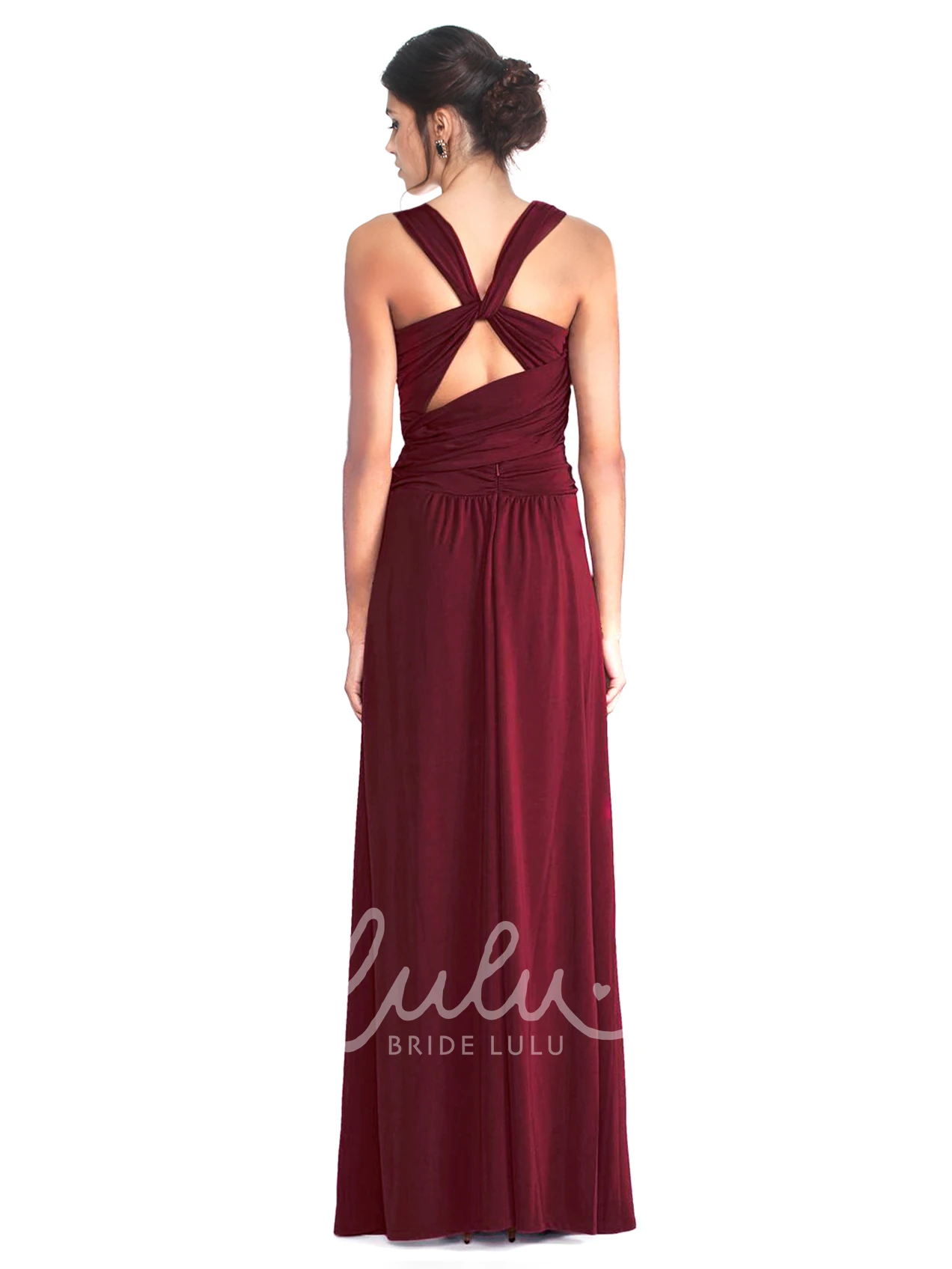 V-Neck Sleeveless Draped Chiffon Bridesmaid Dress Flowy Bridesmaid Dress