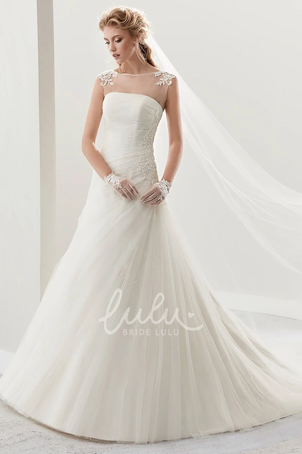 Bridal Gown with Cap Sleeves Pleats and Side Draping