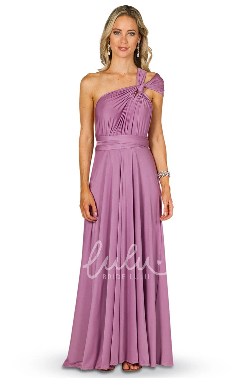 Sleeveless One-Shoulder Jersey Bridesmaid Dress with Bow Convertible Style