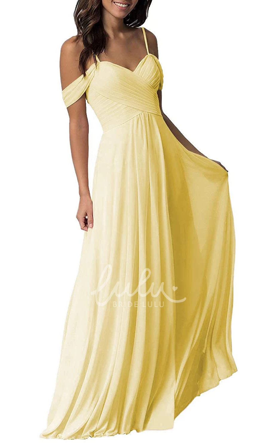 Off-the-Shoulder Chiffon A-Line Bridesmaid Dress with Ruching Flowy & Classy