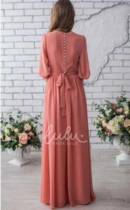 Peach Chiffon Formal Dress with Sleeves Long Mother of the Bride Gown