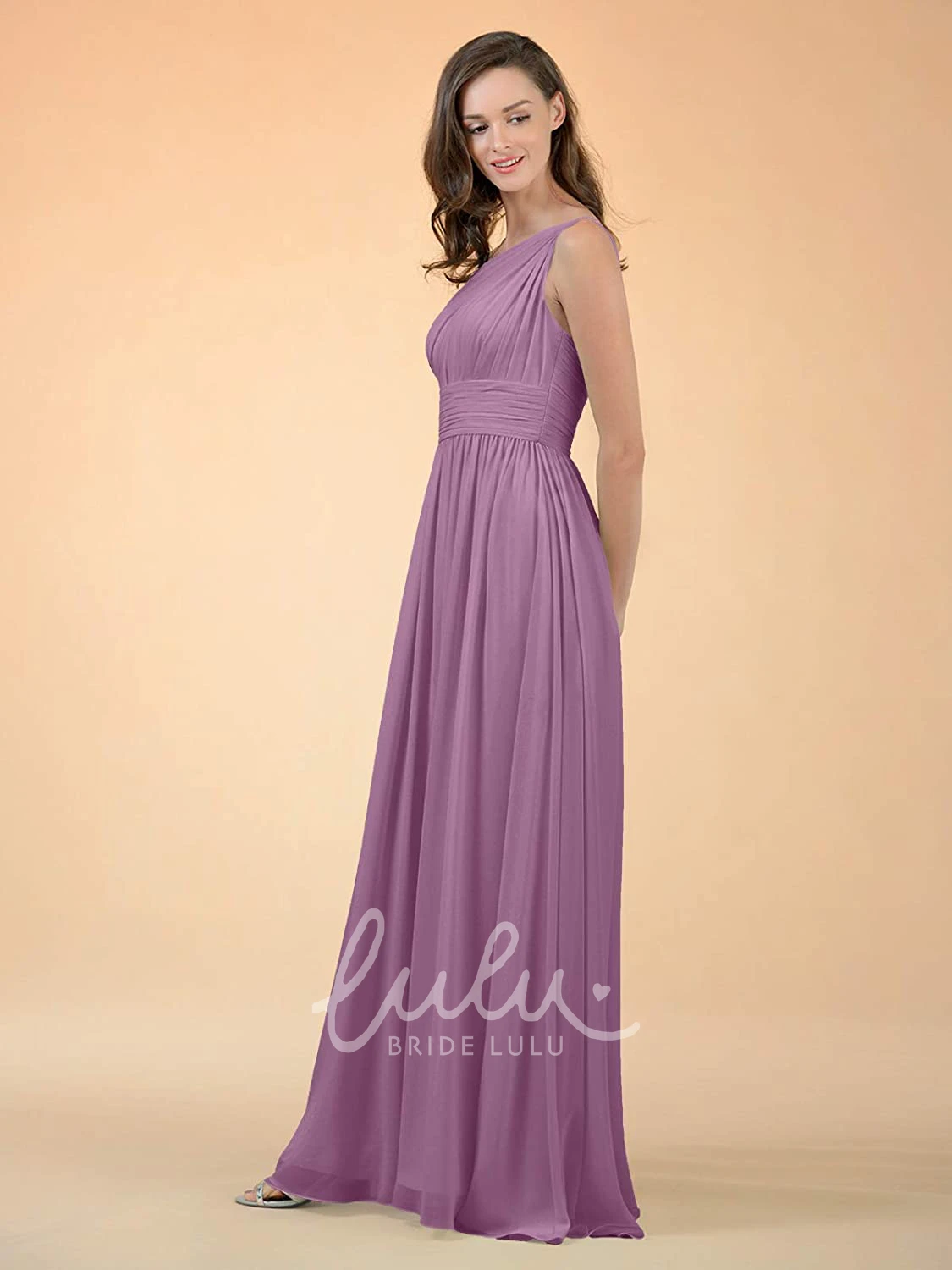 One-Shoulder A-Line Chiffon Bridesmaid Dress with Ruching Casual Floor-Length