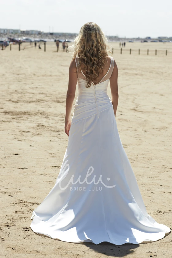 Broach Bateau-Neck Sleeveless Chiffon Wedding Dress with Side Draping Elegant Wedding Dress