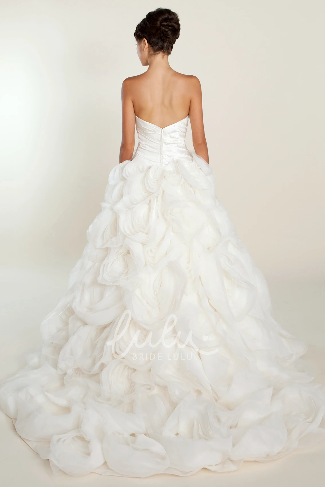 Ruffled Tulle A-Line Wedding Dress with Strapless Style and Court Train