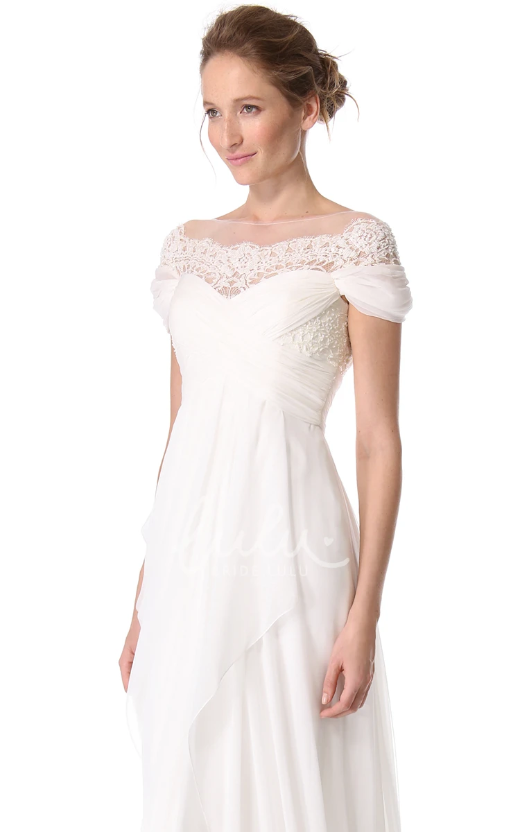 Empire Chiffon Off-Shoulder Wedding Dress with Keyhole Back