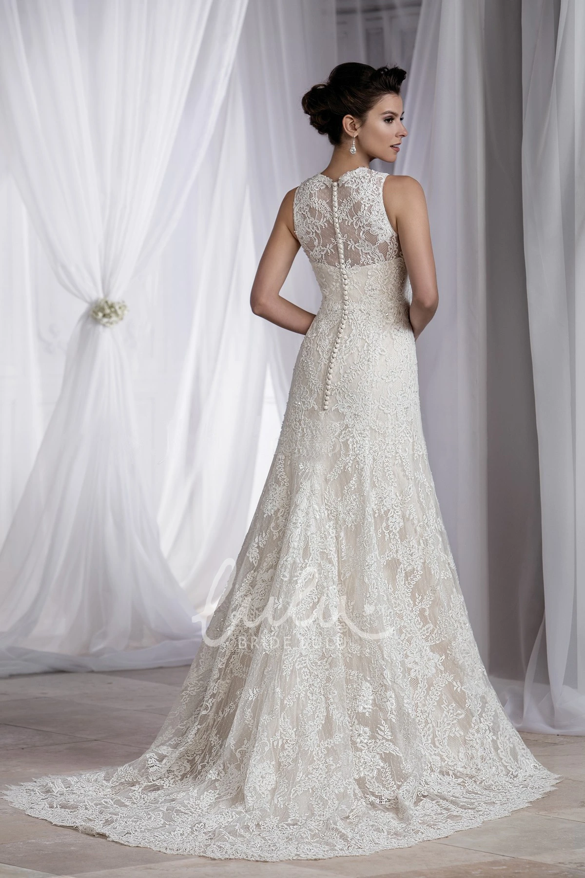 V-Neck Applique Beaded Sleeveless Wedding Dress