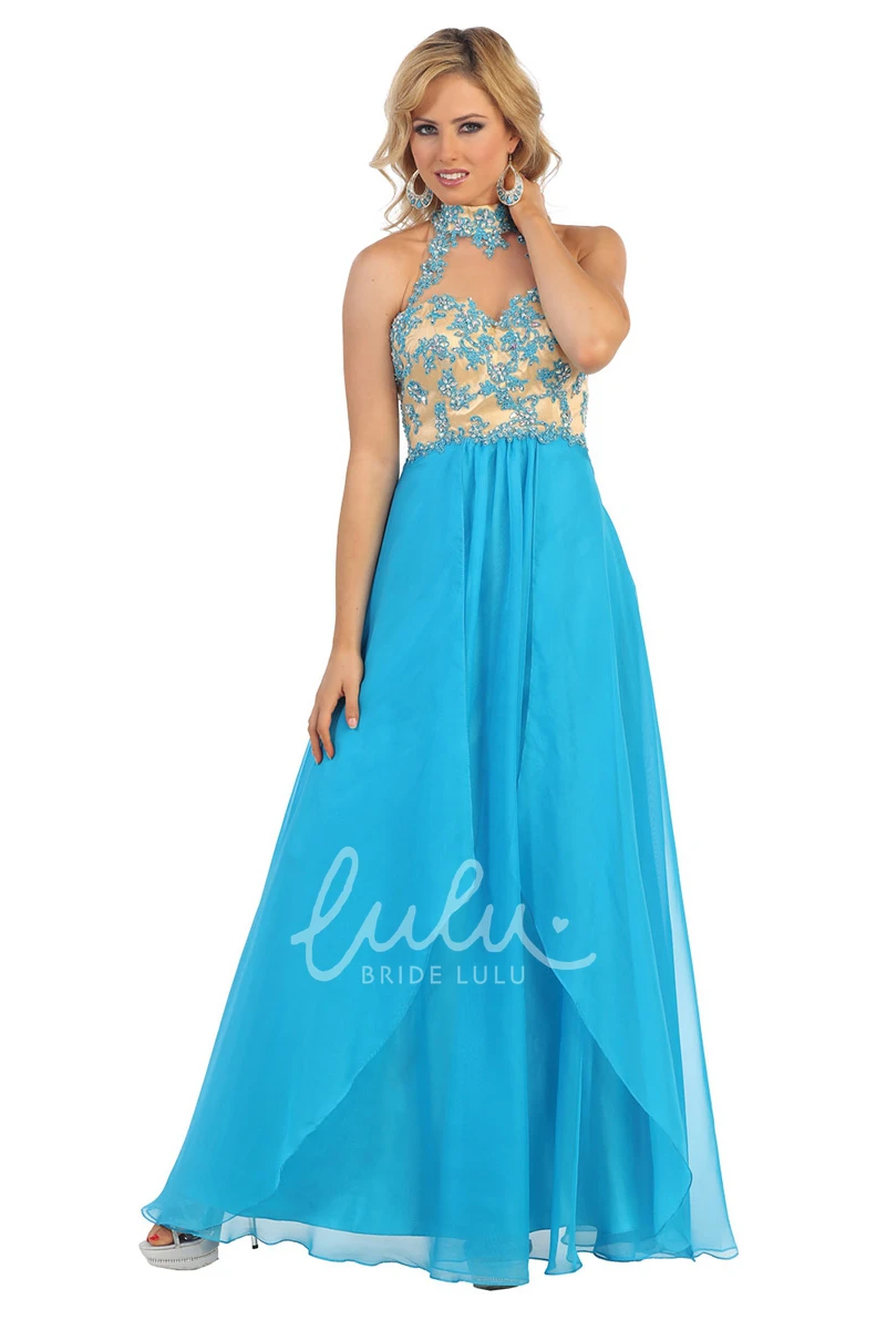 Sleeveless A-Line Chiffon Formal Dress with Keyhole and Appliques