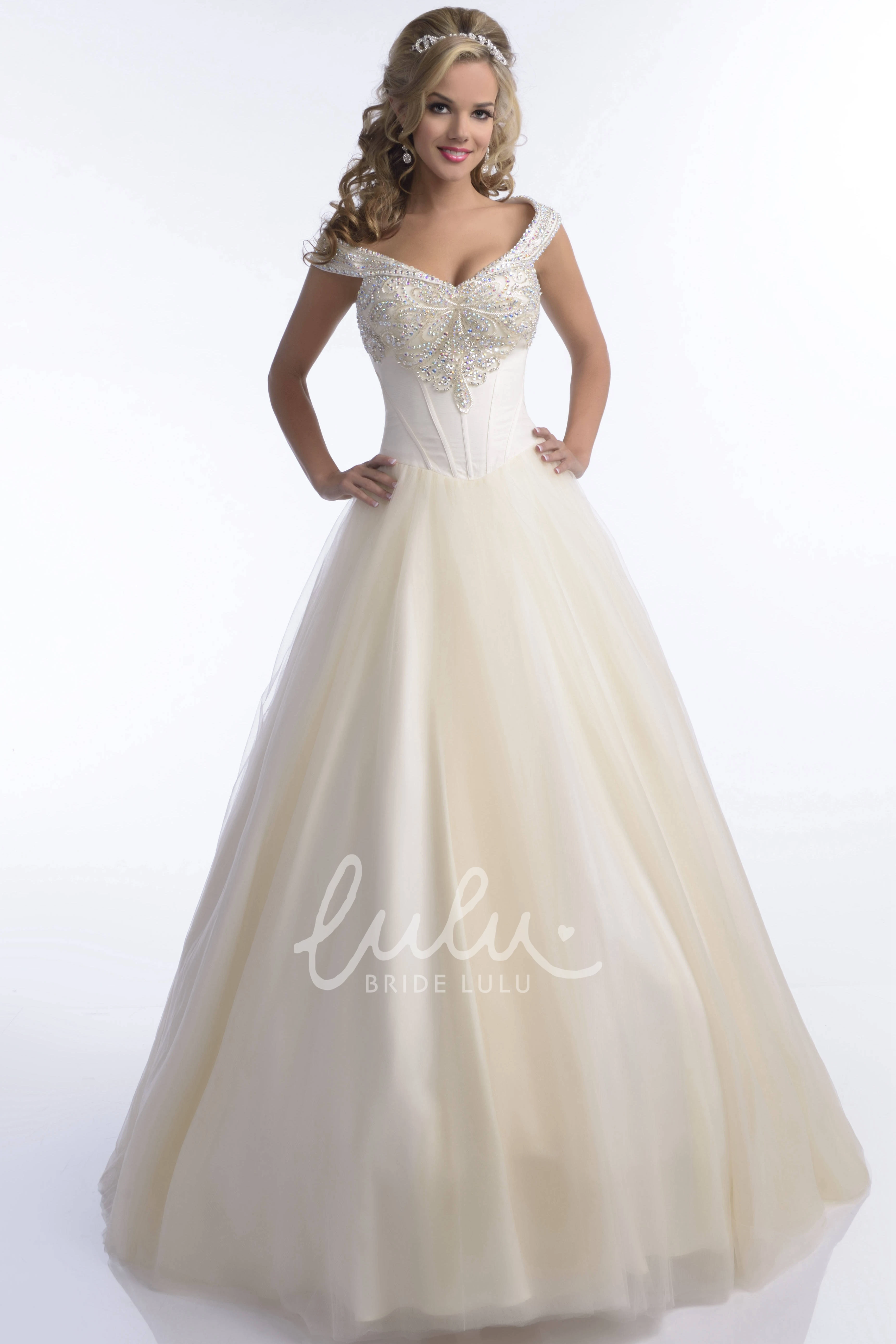 V-Neck Jeweled Bust A-Line Quinceanera Dress Prom Dress