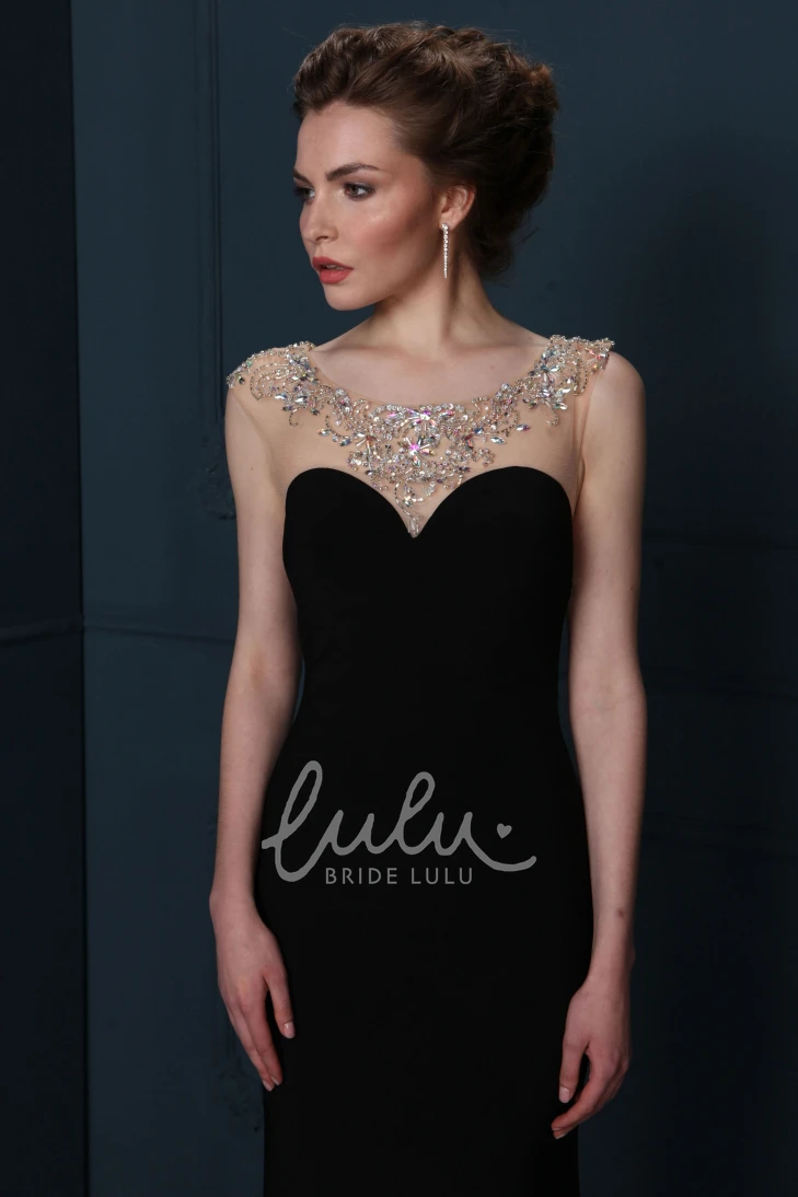 Sleeveless Beaded Chiffon Evening Dress with Brush Train Formal Dress