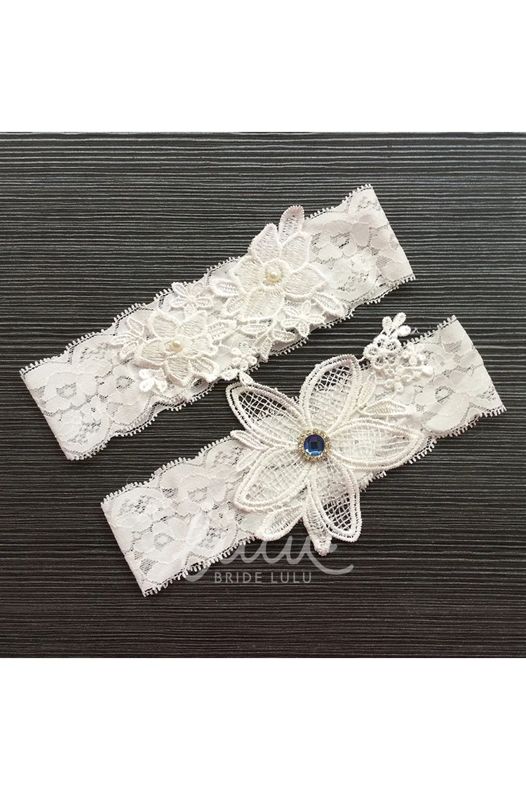 Blue Gem Flower Lace Two-Piece Garter Set Bridesmaid Dress Accessory