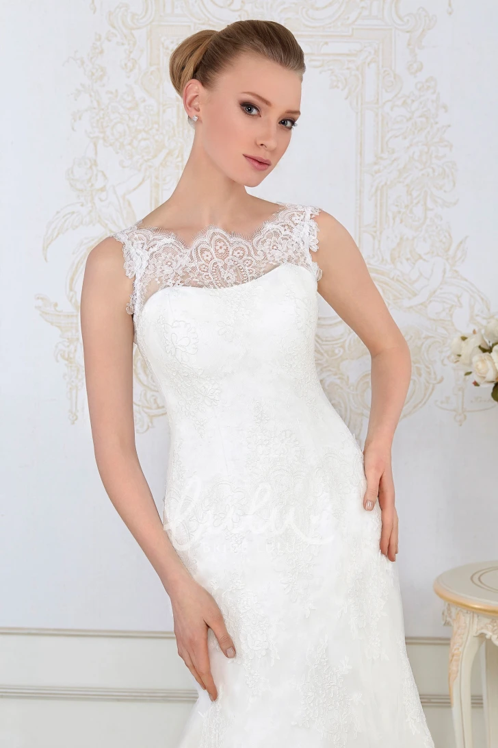 Sleeveless Lace Trumpet Wedding Dress with Bateau Neckline