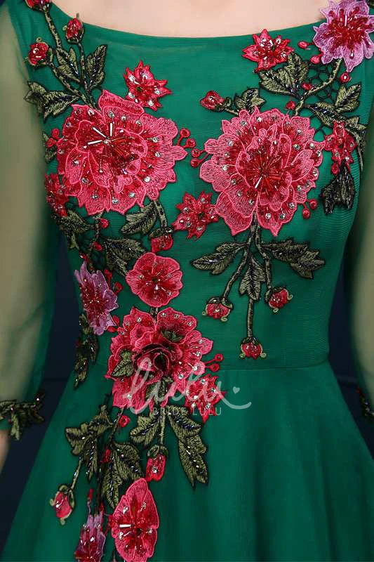 Illusion Sleeve A-line Organza Bridesmaid Dress 3-4 Sleeve Bateau Neck