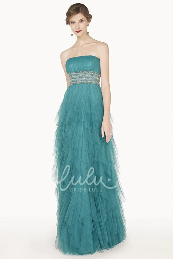 Empire Strapless Tulle Prom Dress with Crystal Waist and Long Tiered Skirt