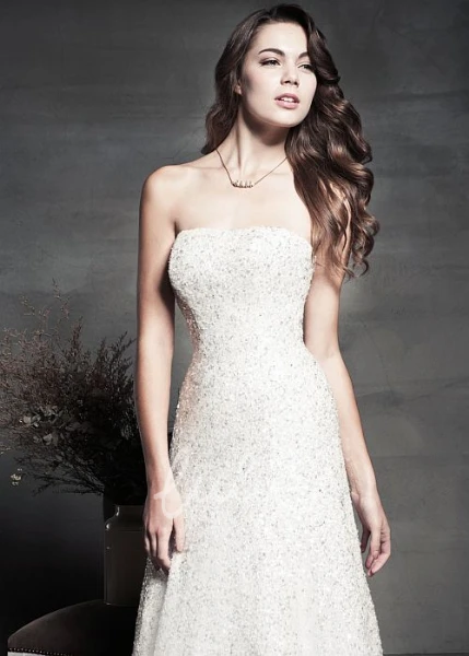 A-Line Sequin Strapless Sleeveless Wedding Dress Long and Elegant