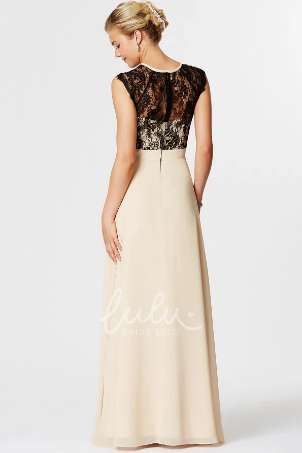 High Neck Chiffon Bridesmaid Dress with Lace Bodice and Illusion Back in Sleeveless Style