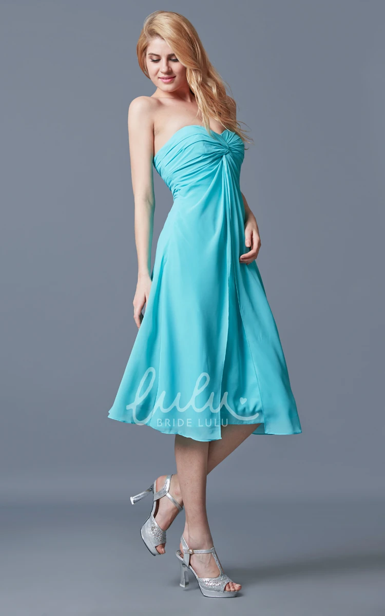 Tea-length Chiffon Dress with Ruched Sweetheart Neckline Elegant Prom Dress