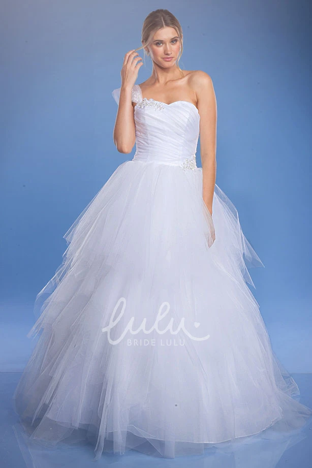 Ruched Tulle One-Shoulder Ball Gown Wedding Dress Glamorous Wedding Dress
