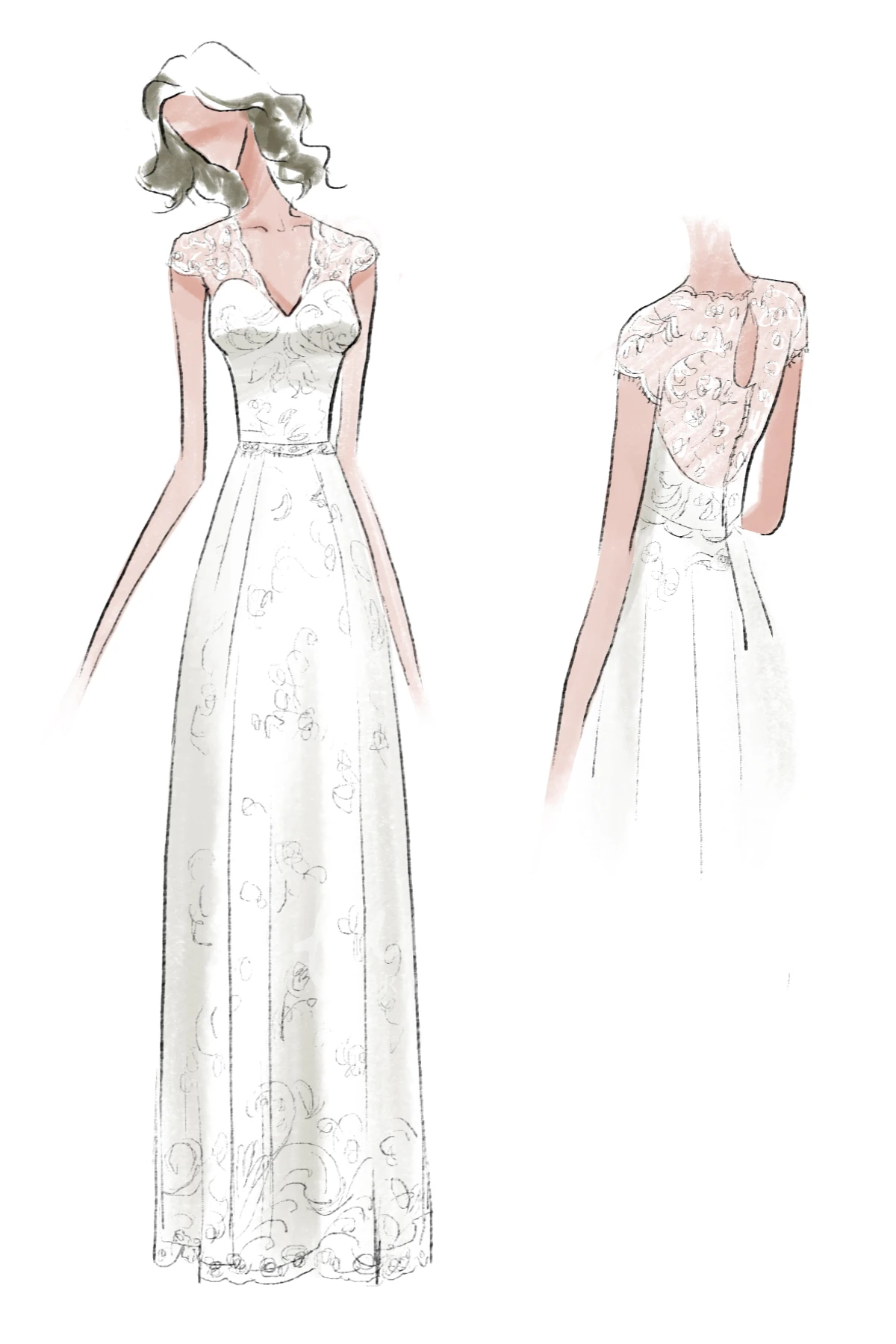 Lace A-Line Short V-Neck Wedding Dress with Bell Sleeves