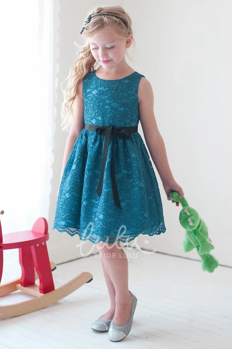Split Tiered Lace Flower Girl Dress Knee-Length Boho Dress