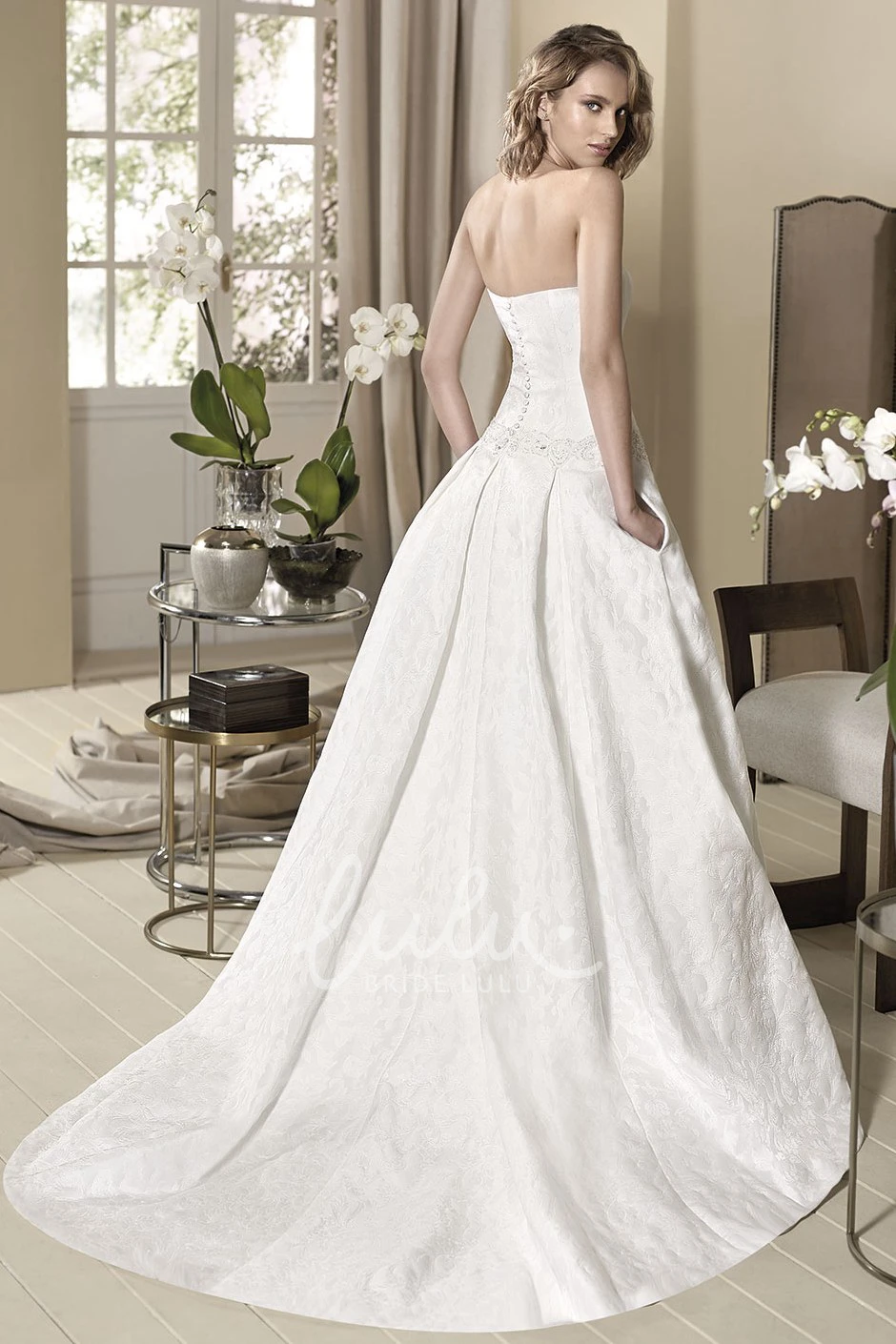 Jeweled Strapless Sleeveless Ball Gown Wedding Dress with Floor-Length