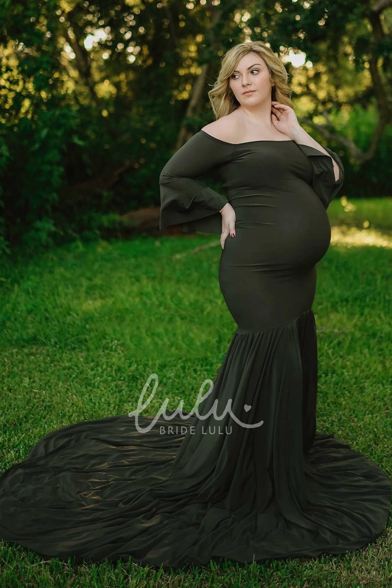 Long Sleeve Mermaid Maternity Prom Dress with Court Train