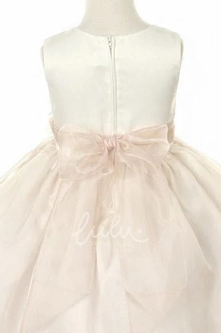 Tiered Organza Tulle Flower Girl Dress Tea-Length