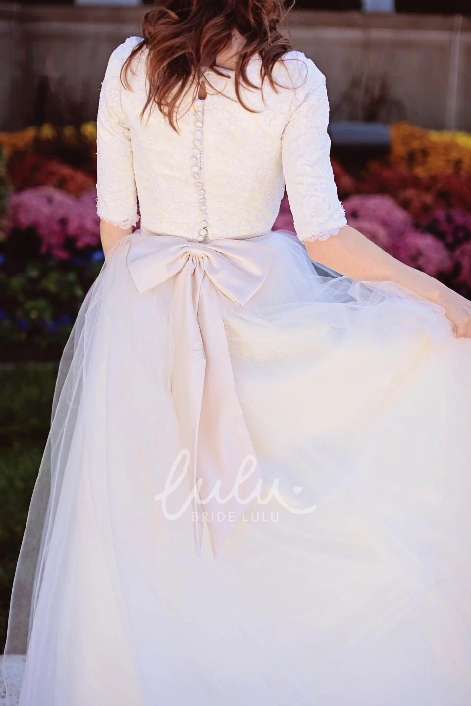 Lace Tulle A-Line Wedding Dress with Jewel Neckline