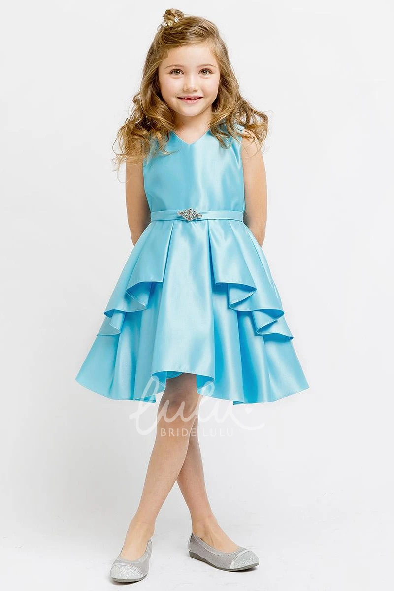 Beaded Satin Flower Girl Dress Midi Split-Front 2025