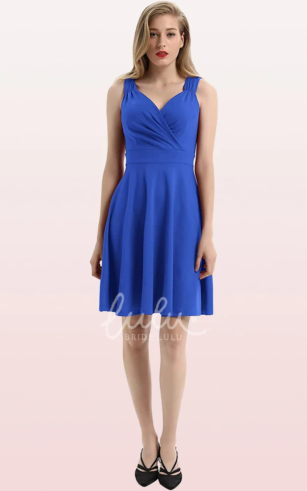 Sleeveless A Line Jersey V-neck Cocktail Dress with Ruffles Casual Prom Dress