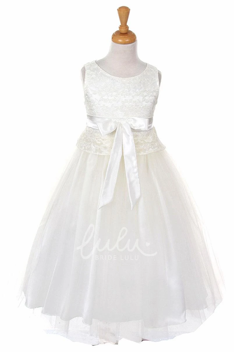 Sleeveless Tulle & Lace Flower Girl Dress Tea-Length Elegant