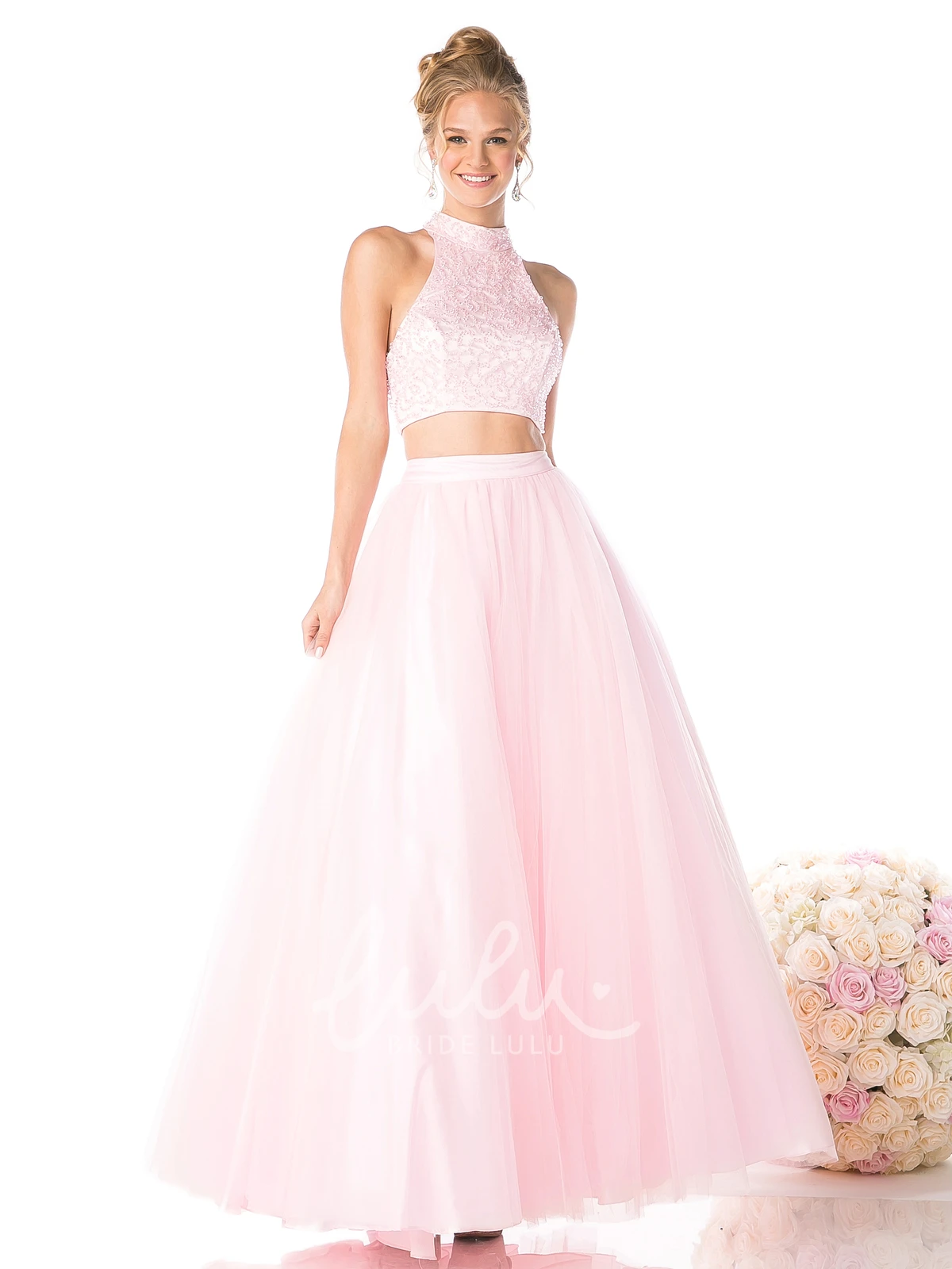 Satin Keyhole A-Line Formal Dress with Beading High-Neck Sleeveless Ankle-Length