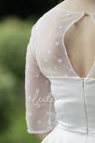 Vintage Satin Tea Length Wedding Dress with Dotted Tulle Bodice